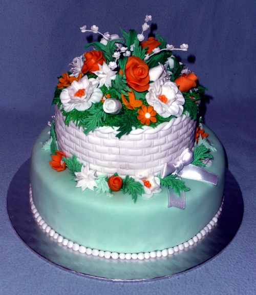 Torty pre ženy » Torta Torta košík s kvetmi, torta pre ženu