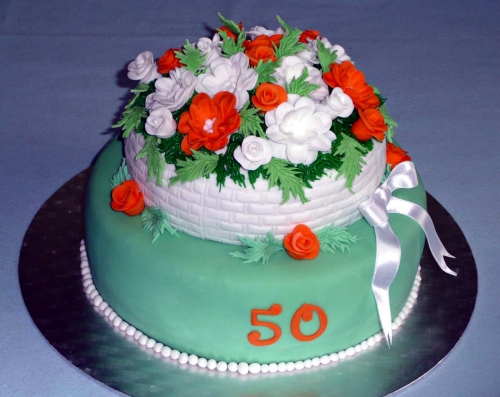 Torty pre ženy » Torta Torta košík s kvetmi  na 50tku
