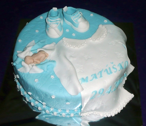 Krstinové torty » Torta Krstinová torta pre chlapca, papučky s bábätkom