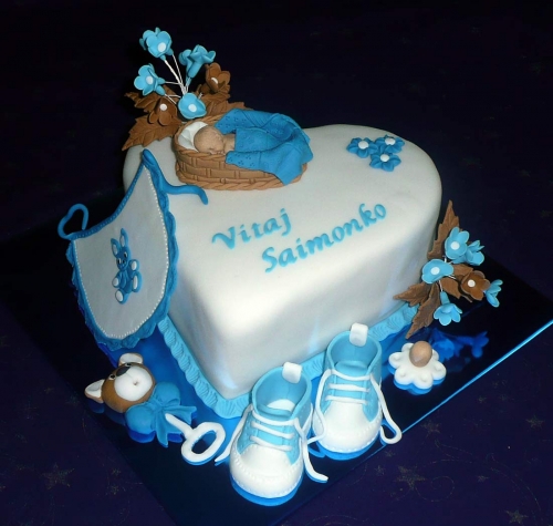 Svadobné torty » Torta Krstinová torta s bábätkom a papučkami, torta srdce